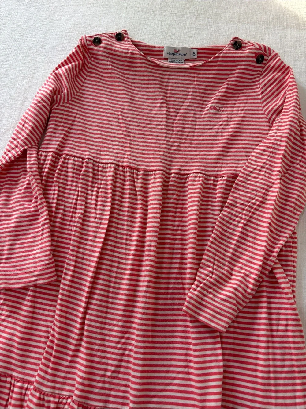 Vineyard Vines Girls' Coral and White Striped Long-Sleeve Dress